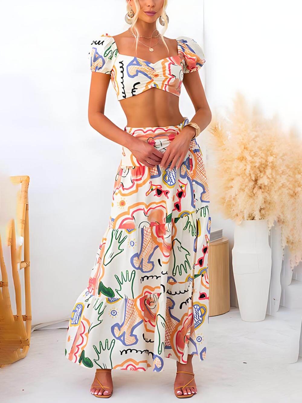 Solara Print Wrap Skirt Set
