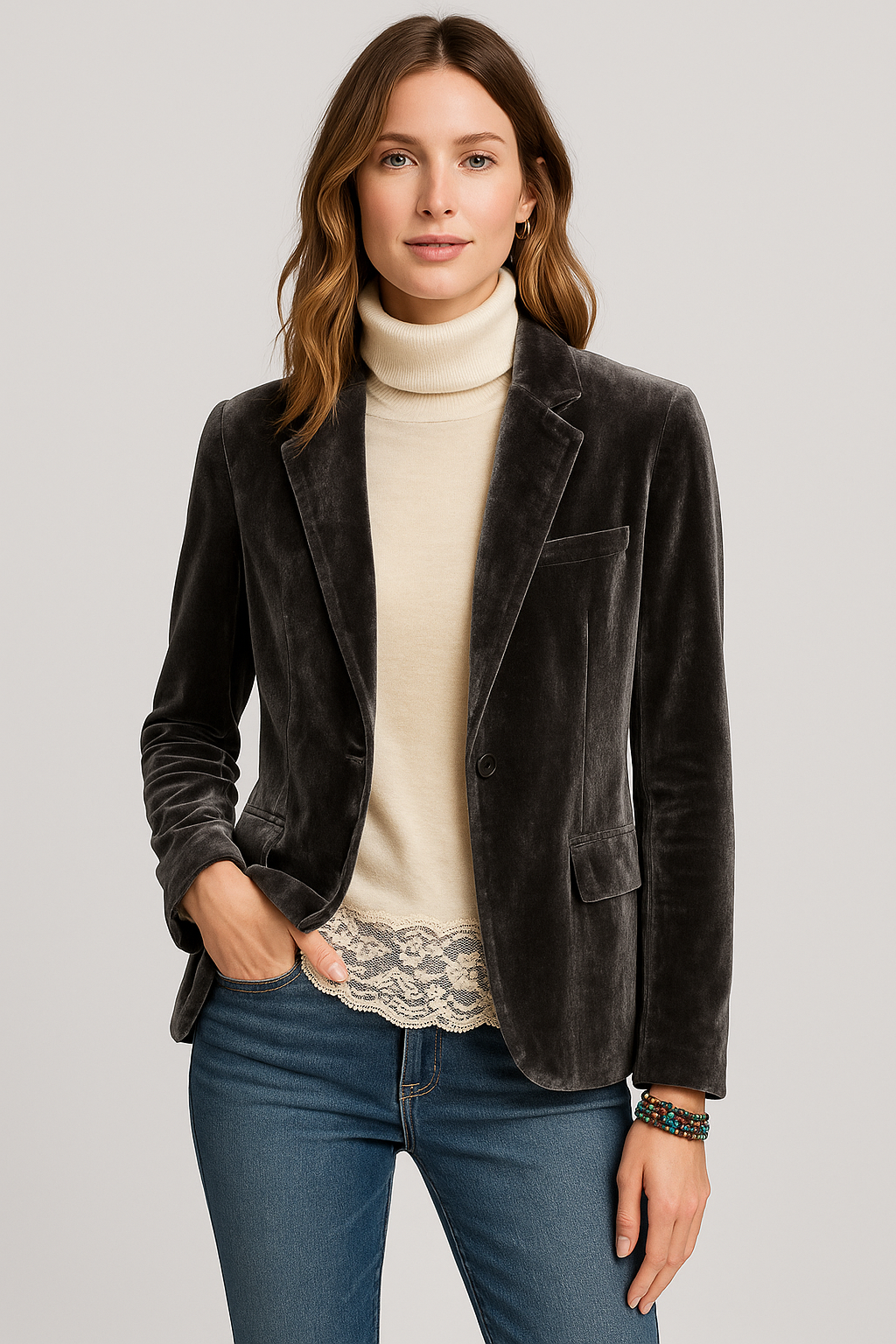 AELYA | Velvet Slim-Fit Blazer