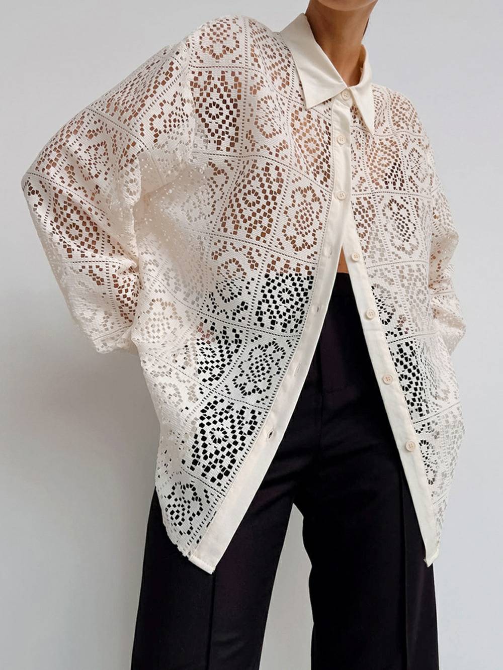 Delphine Lace Collared Top – Ivory Whisper