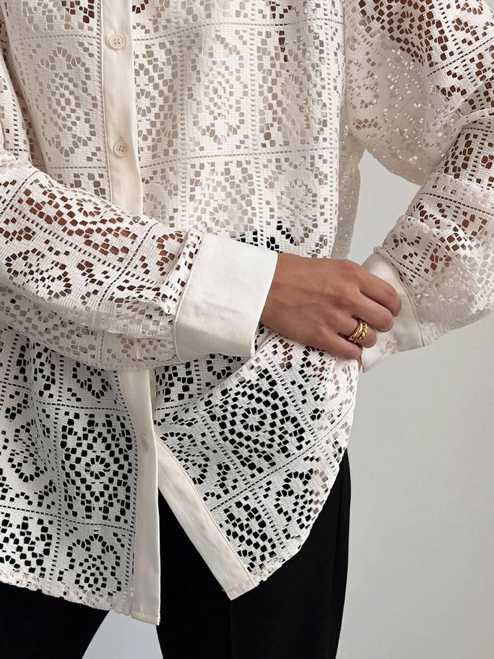 Delphine Lace Collared Top – Ivory Whisper