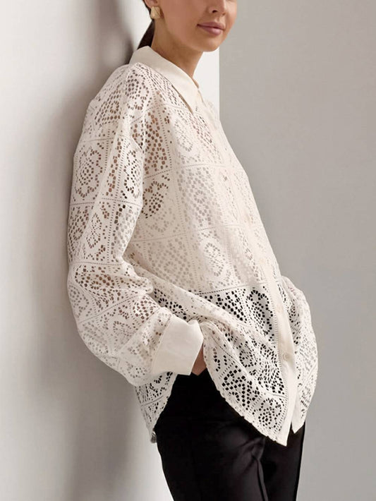 Delphine Lace Collared Top – Ivory Whisper
