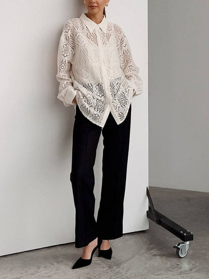 Delphine Lace Collared Top – Ivory Whisper