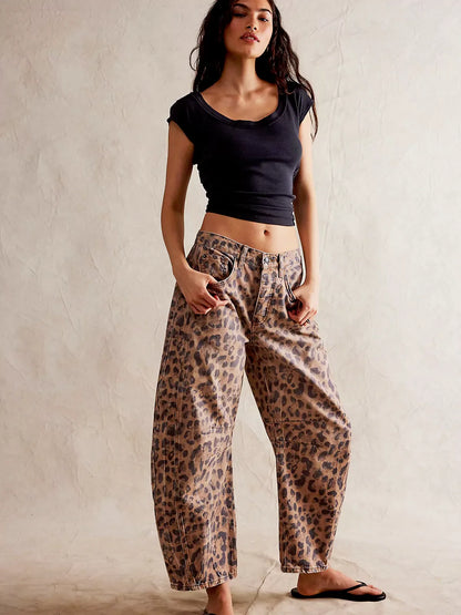 Wild Soul Leopard Barrel Jeans