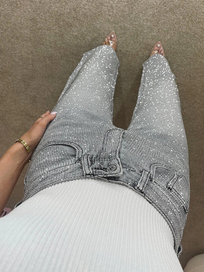 Giselle Diamanté Wide-Leg Jeans – Storm Grey