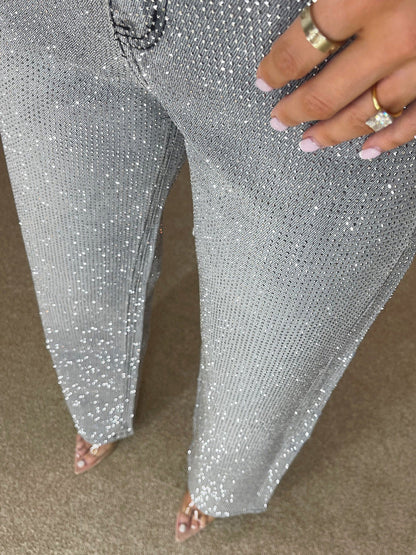 Giselle Diamanté Wide-Leg Jeans – Storm Grey