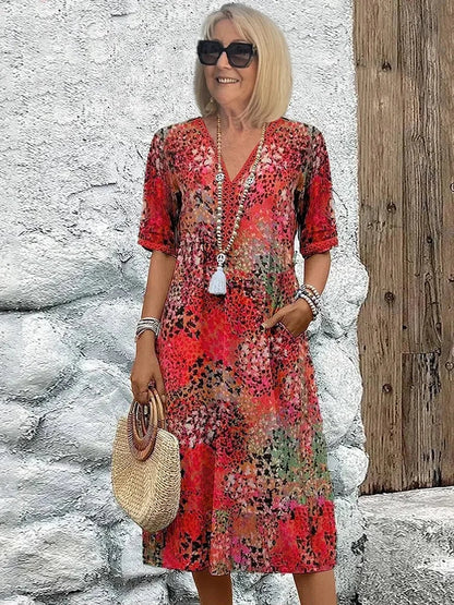 Emelith - Leopard Lace V-Neck Summer Dress