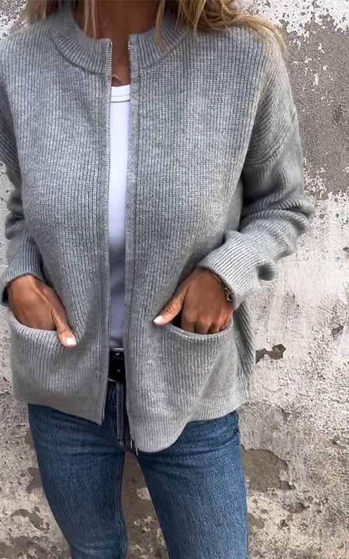Odile™ | Knitted Zippered Cotton Jacket