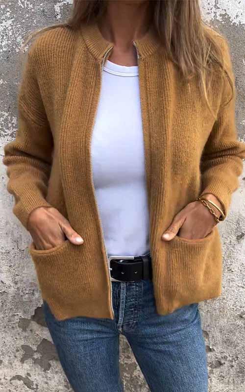 Odile™ | Knitted Zippered Cotton Jacket