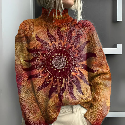 MARINETT™ | Cozy Tribal Sun Knit Turtleneck Sweater