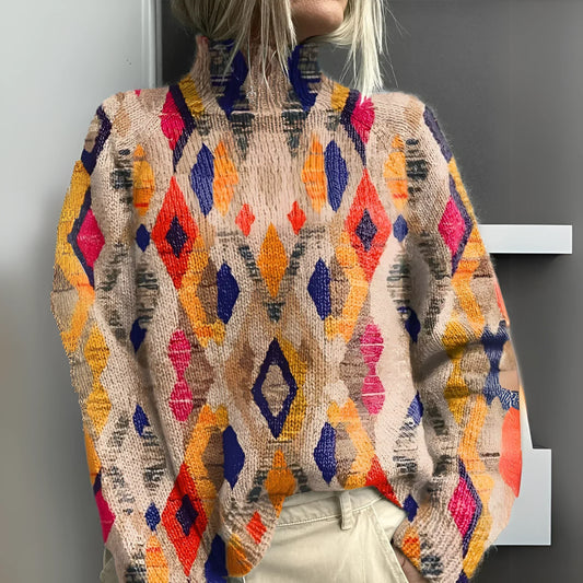 Seaforth Studio | Geometric Diamond Knit Turtleneck Sweater