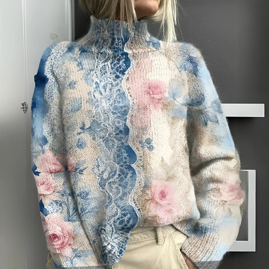 Waverly Rose | Floral Lace Knitted Roll Neck Sweater
