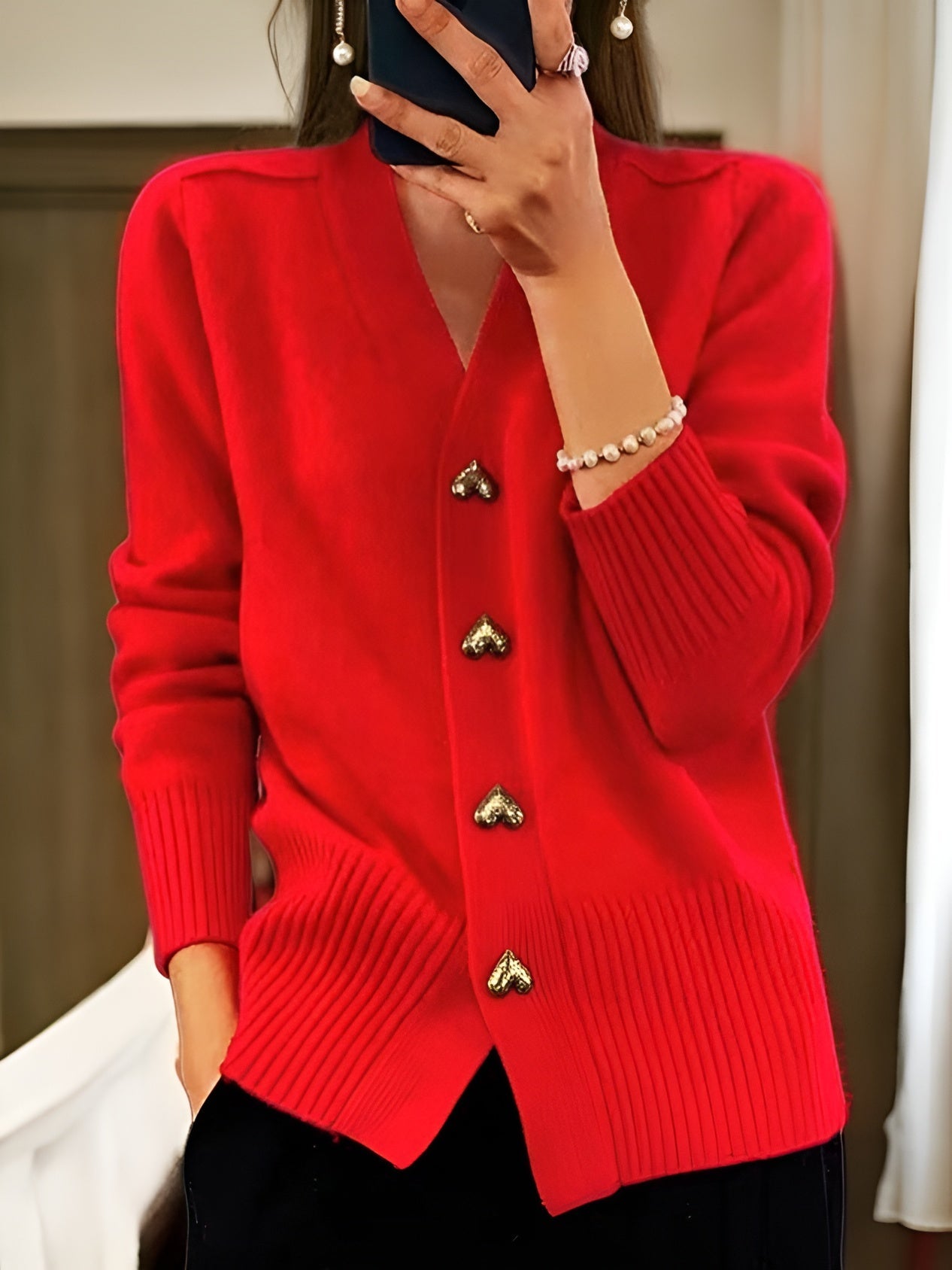 Rosalie™ | Heart-Button Knit Cardigan